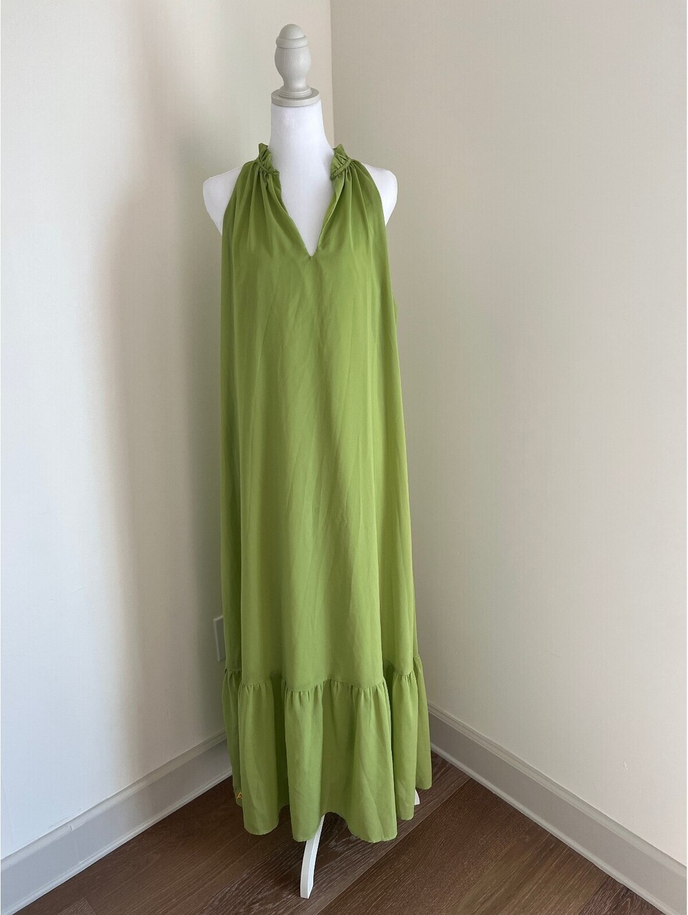 Badgley Mischka - Green Halter Neck Maxi Dress with Ruffle Hem, Size 4 - Picture 3 of 9